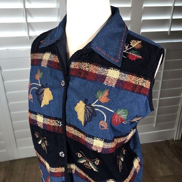New Direction Plus 3X Blue Chambray Denim Vest Embroidered Harvest Fall Collared - Picture 9 of 12